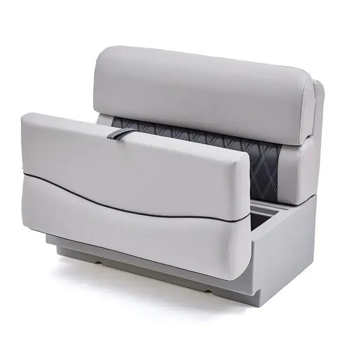 DeckMate-KL38-500-charcoal-gray-luxury-pontoon-bench-front-open.webp